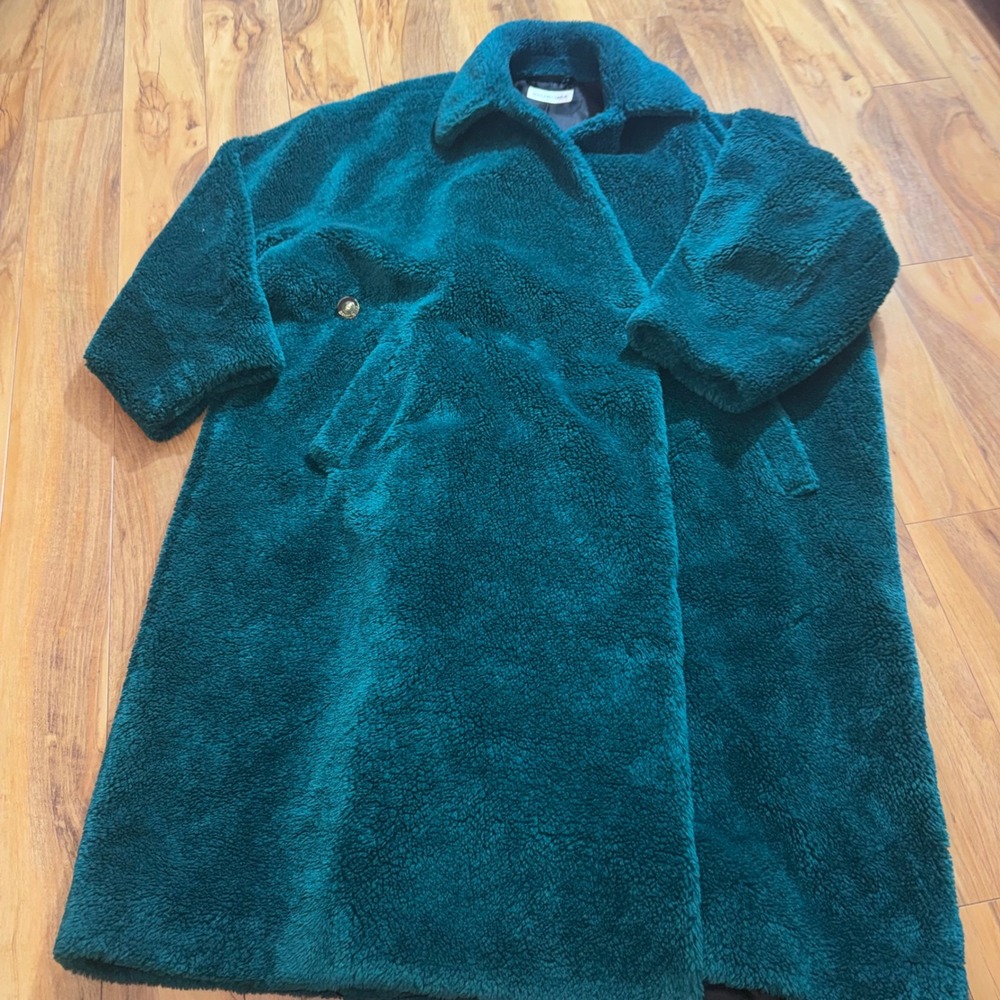 Balenciaga Teddy Coat Mens 36 Teal Excellent Oversized Faux Fur 583811 TFQ03